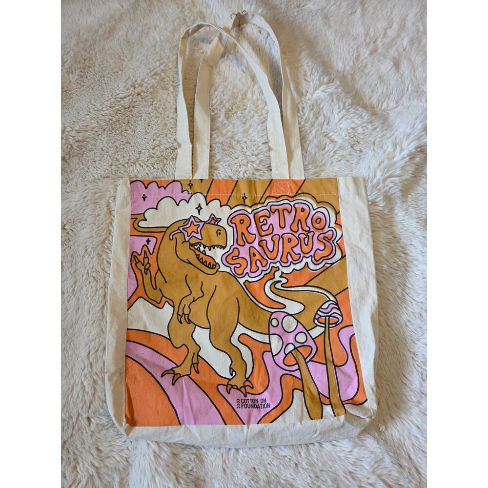 Cotton On Retrosaurus Dinosaur Retro Shopper Tote Canvas bag